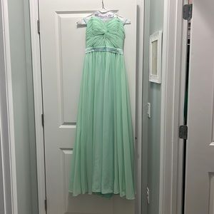 Mint green strapless sweetheart neckline chiffon dress